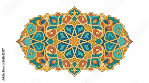 Ornate colorful geometric pattern with Islamic-inspired motifs