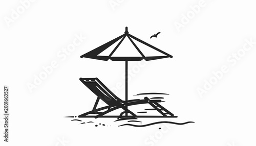 Quadro su tela Beach chair under a parasol.