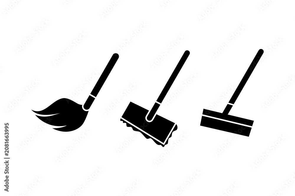 Fototapeta premium This is a minimalist vector illustration of a mop icon, featuring a simple, clean, and solid glyph style. The icon can be used as a symbol, sign, or logo