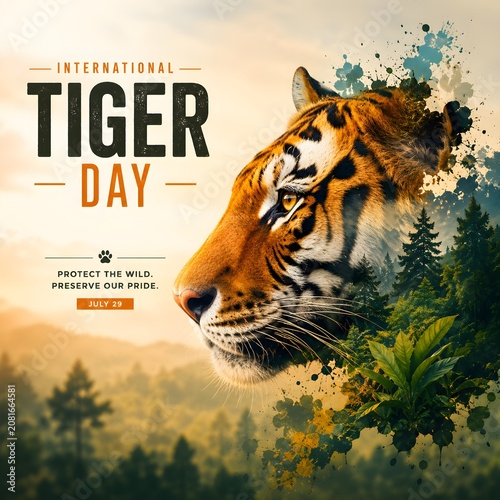 International tiger day poster with a tiger's face