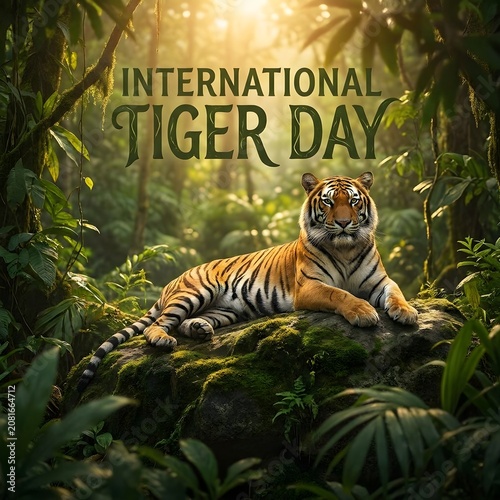 Tiger lying in a forest on international tiger day