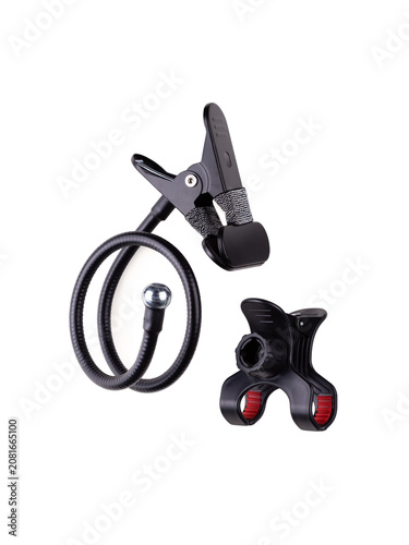 Obraz na plátně Flexible phone holder clamps to desk for hands-free use, flexible arm adjusts to any viewing angle easily, flexible design fits home office or kitchen counter perfectly