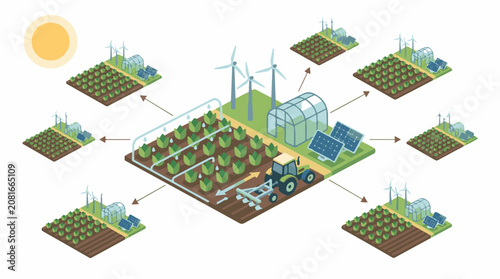 Isometric Illustration of Sustainable Greenhouse Farming.