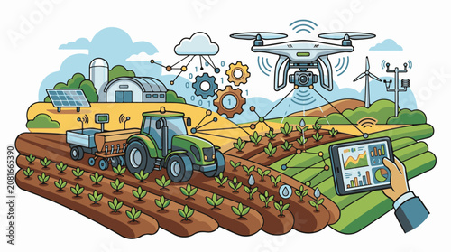 Modern Farm Technology and Agricultural Drone.