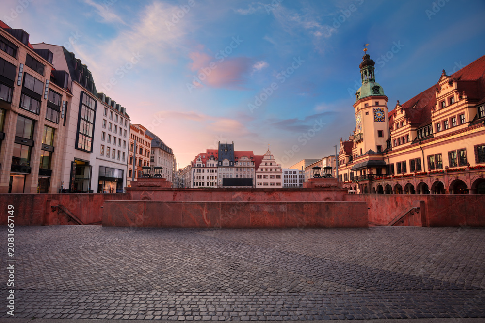 Fototapeta premium Leipzig, Germany. Cityscape image of Leipzig, Germany with Old Town Hall and the Market square at sunrise.