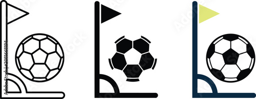 Bild auf Leinwand Soccer corner kick icons featuring a football next to a flag in different visual