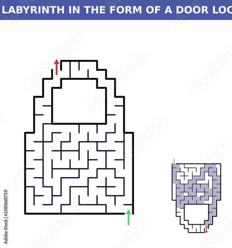 Labyrinth design shaped like a door lock in black and white  
