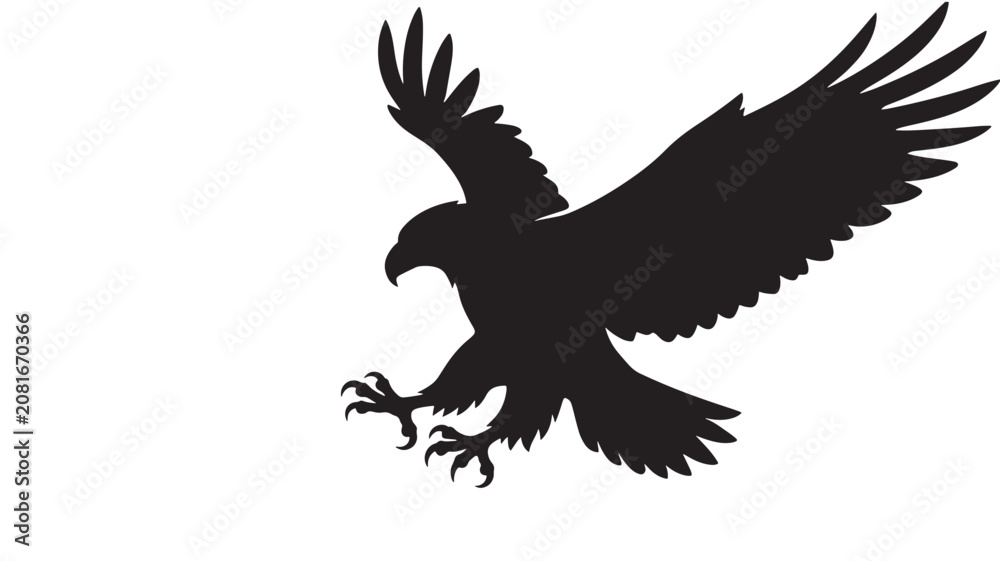 Fototapeta premium Eagle Silhouette with Spread Wings Icon Symbol for Freedom, Power, Courage, and Wildlife Themed Design