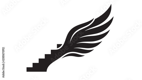 Photos Phoenix Bird Icon with Stylized Black Wings and White Highlights for Branding, L