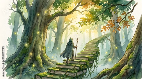 Fantasy forest, mystical woods, ancient trees, magical pathway