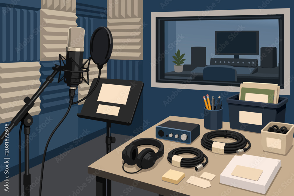 Naklejka premium Microphone testing sound booth Editorial Background