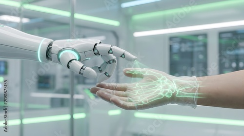 Robot, human hand, futuristic interface, technology concept, innovation, artificial intelligence