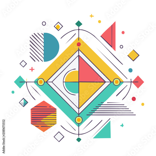 Abstract geometric pattern with colorful shapes and lines