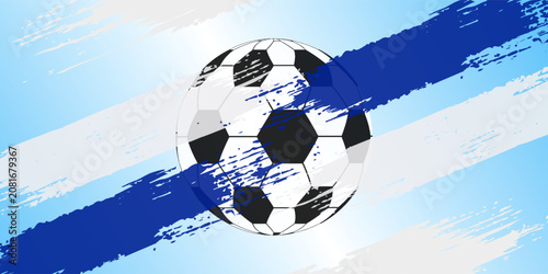 Fotografía Stylish Argentina football background featuring light blue and white brush strokes with a soccer ball and tactical field elements