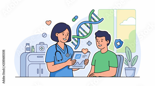 Doctor discussing genetic information and health data with a patient