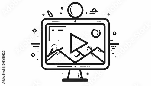 Computer Monitor with Play Button Icon.