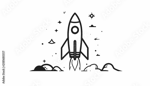 Rocket Ship Blasting Off Into Space.