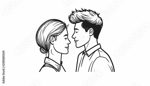 Young couple facing each other closely.