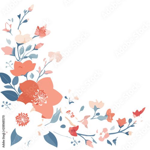 Peach and blue floral corner vector illustration