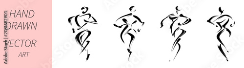 Tableau sur toile Abstract running athlete vector illustration collection featuring expressive bru