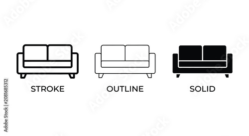 Canvastavla Sofa Icons In Three Variations Stroke Outline And Solid Fill Styles