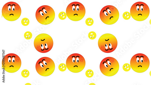   
Emoji pattern vector illustration orange yellow gradient faces confusion worry neutral smile repeating grid playful digital motif modern design