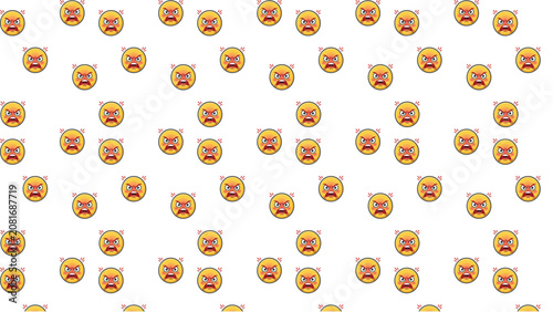Angry emoji pattern vector illustration repeating grid furrowed brows glaring eyes frowning mouth frustration digital motif modern design