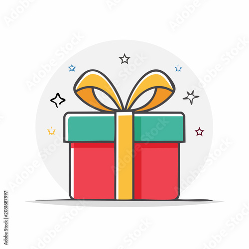 Gift Box with Ribbon and Stars