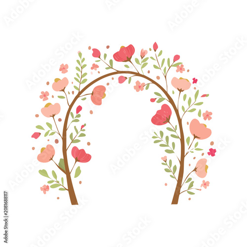 Pink floral arch vector illustration