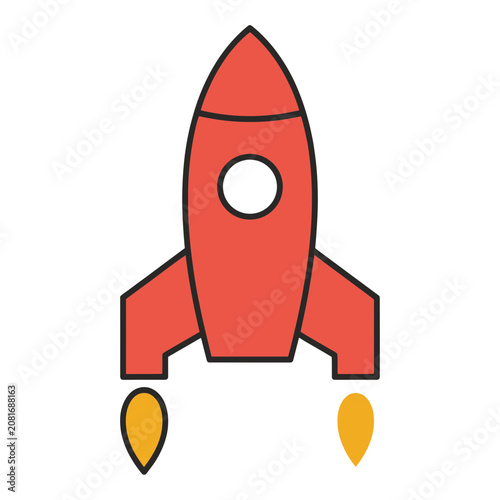 Red rocket with flames flat vector illustration