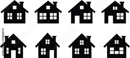 House icon set featuring distinct residential roof silhouettes