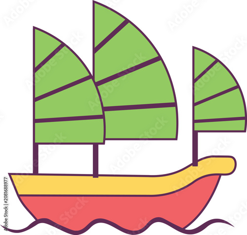 Minimalist traditional chinese junk boat vector illustration isolated on white background
