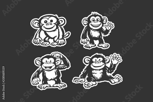 Canvas Print A collection of four distinct cute monkey character illustrations drawn in a bol