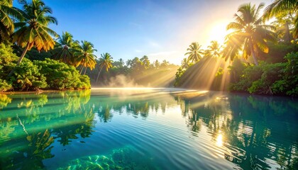 Deken met foto Palmboom Serene tropische lagune omringd door palmbomen  © Garam