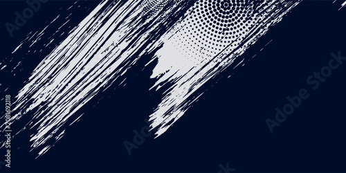 Quadro su tela White brush strokes on a navy blue background illustration with a halftone effec