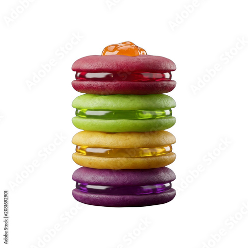 Stack of colorful gummy macarons isolated on black