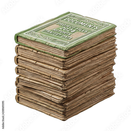 Stack of vintage documents and 2024 project files