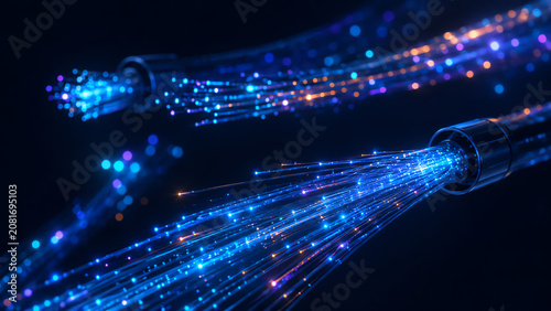 Futuristic fiber optic cables transmit vibrant data signals, creating a mesmerizing visual of technology in motion.