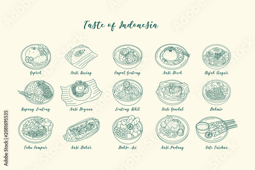 Εκτύπωση καμβά Traditional Indonesian Food Vector Illustration