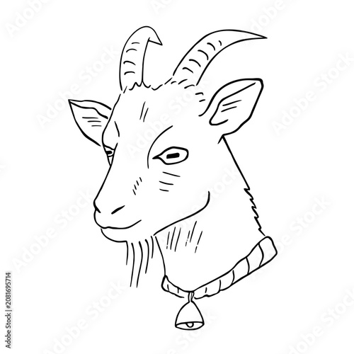 Принти на полотні Goat mountain doodle sketch, hand drawn domestic farm artiodactyl animal 2027 year concept, New year chinese astrological horoscope simple minimalist graphic element