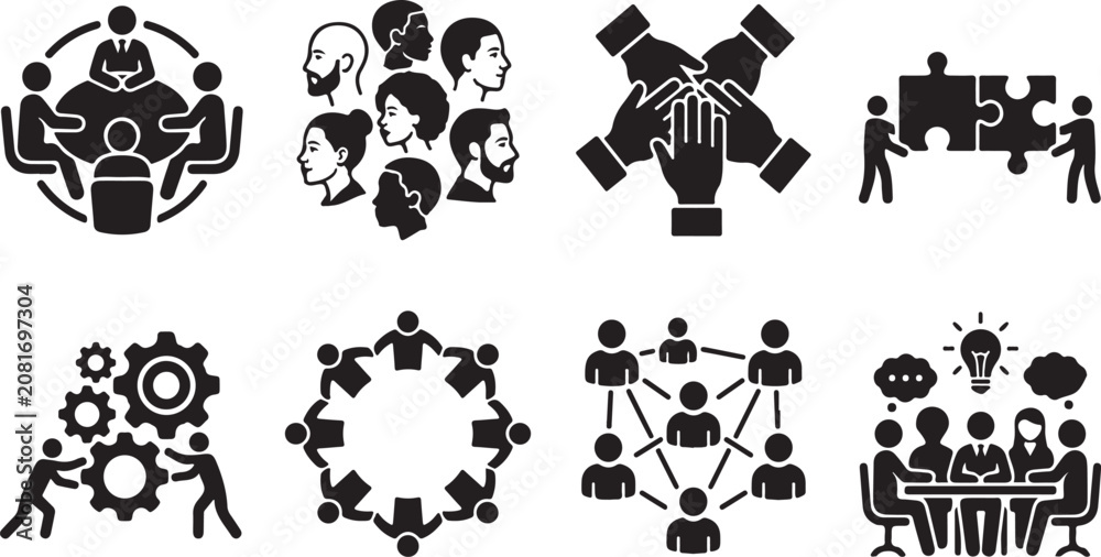 Fototapeta premium Business meeting teamwork collaboration people puzzle gears idea lightbulb network success.