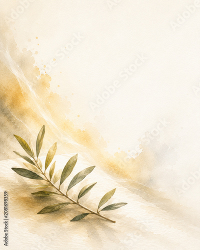 Whispers of the Holy Spirit – Symbolic Collection  Olive Branch of Peace, Minimalist Watercolor Illustration