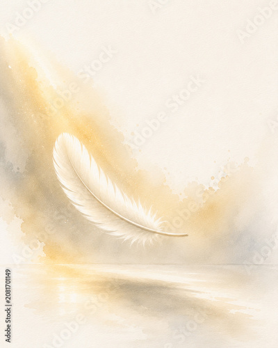 Whispers of the Holy Spirit – Symbolic Collection  White Feather of Peace, Minimalist Watercolor Illustration