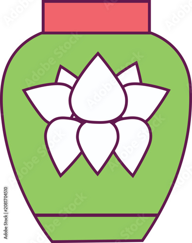 Minimalist traditional chinese ceramic vase with lotus pattern vector illustration
