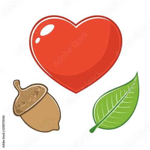 Red heart with green leaf and brown ribbon vector