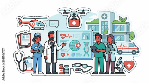 Medical team and technology illustrating healthcare advancements