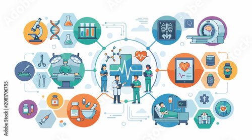 Medical technology and healthcare professionals connected