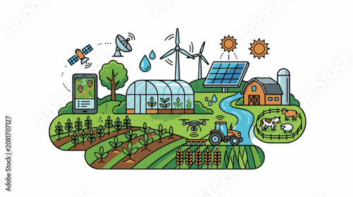 Sustainable Agriculture Landscape Illustration.