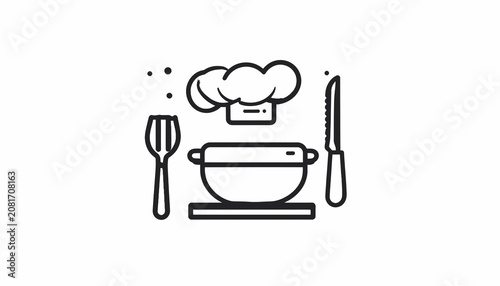 Tableau sur toile Cooking utensils and chef hat icon.