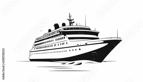 Large Cruise Ship Sailing Ocean.